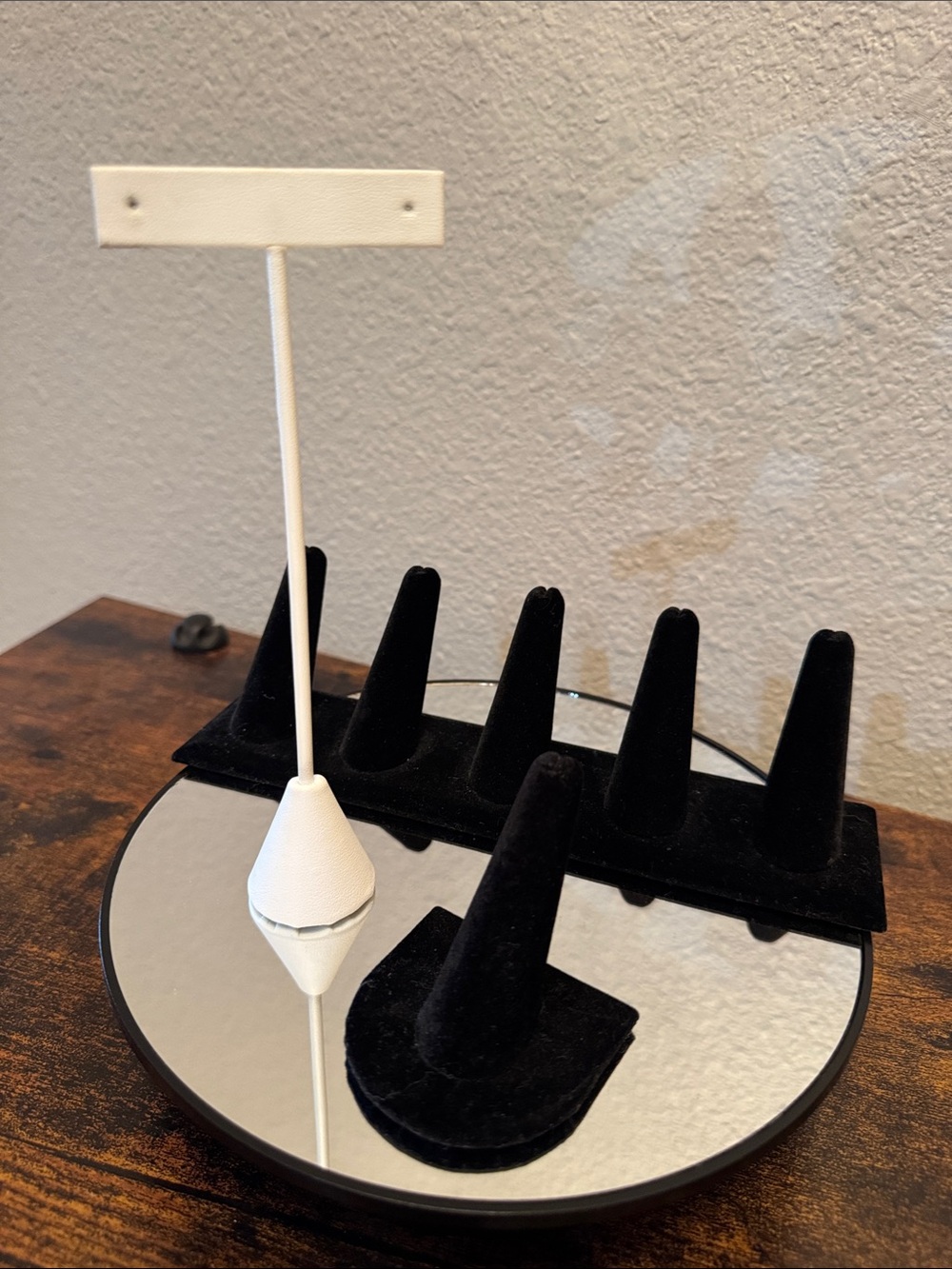 Jewelry One Ring Stand, 2 Black Velvet Ring Holders. Set of 3.